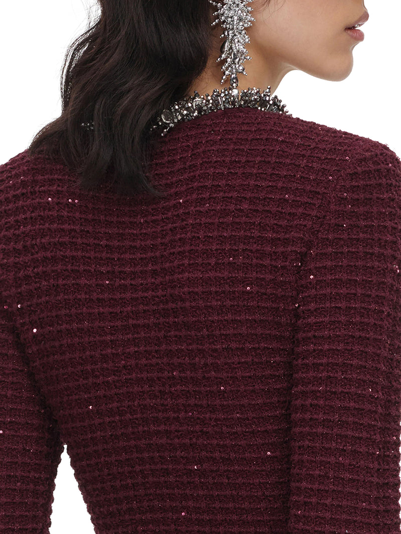 BORDEAUX KNITTED MINI-DRESS WITH EMBELLISHMENTS