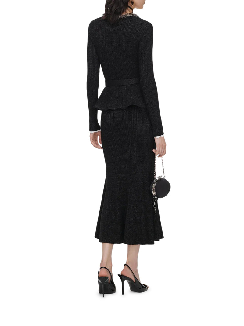 BLACK RIBBED KNIT MIDI DRESS WITH LUREX