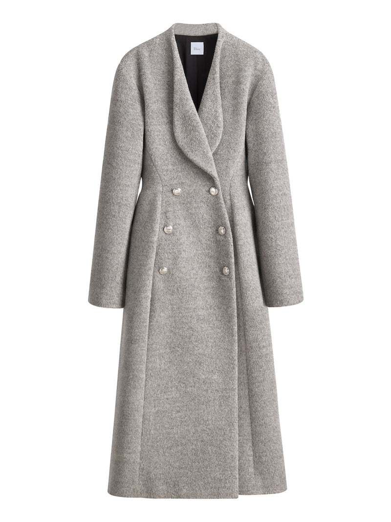 LIGHT GREY DOUBLE-FACED VIRGIN WOOL AND LLAMA WOOL COAT