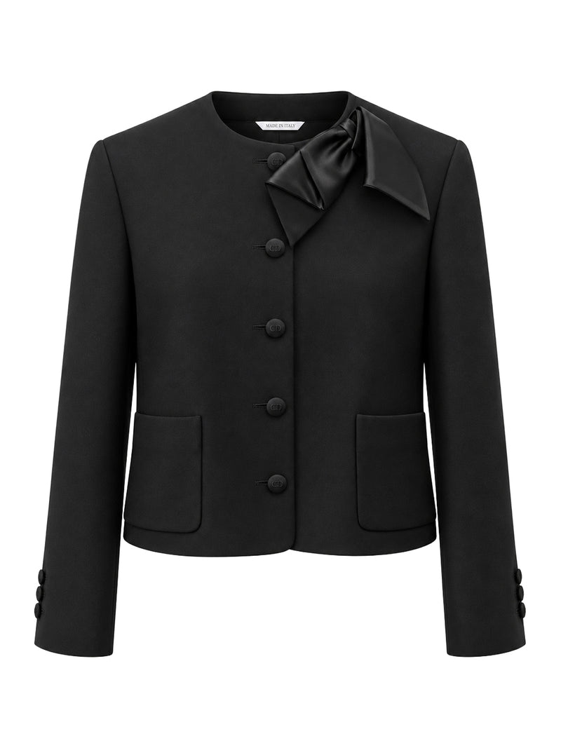 BLACK CROPPED JACKET WITH A BOW