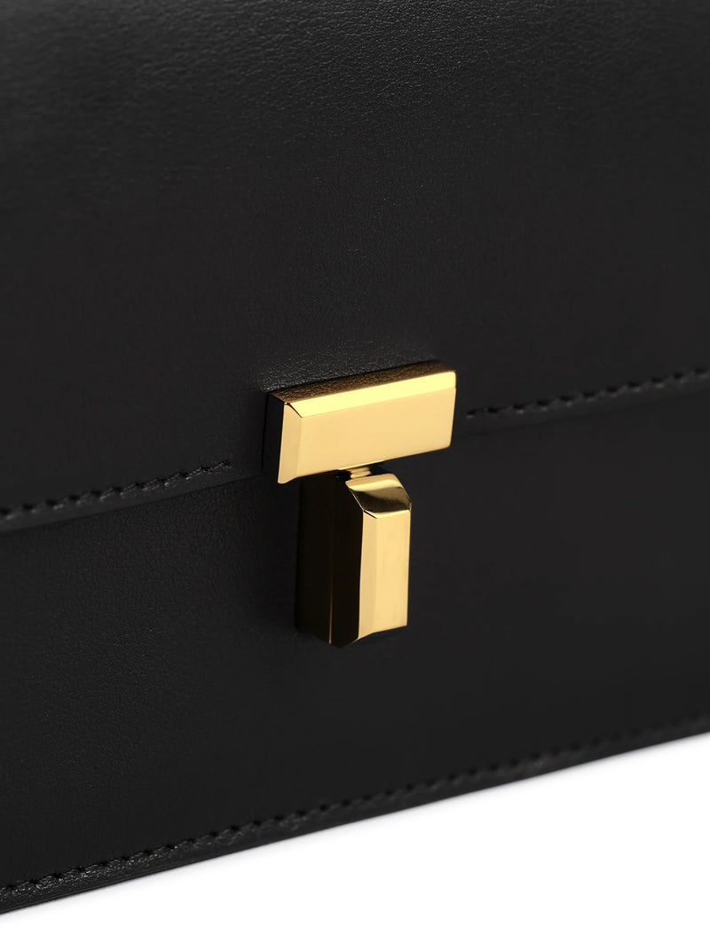 BLACK LEATHER CROSSBODY BAG WITH T-LOCK CLOSURE