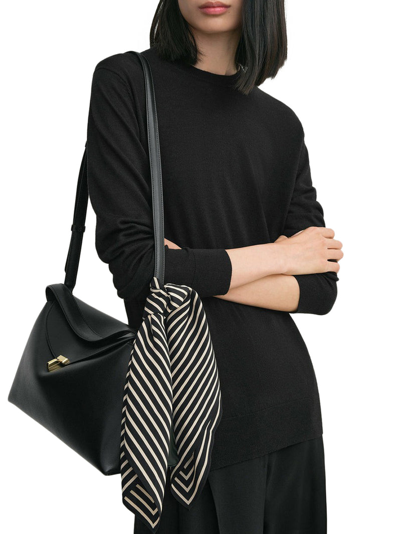 BLACK SILK SCARF WITH MONOGRAM DETAIL