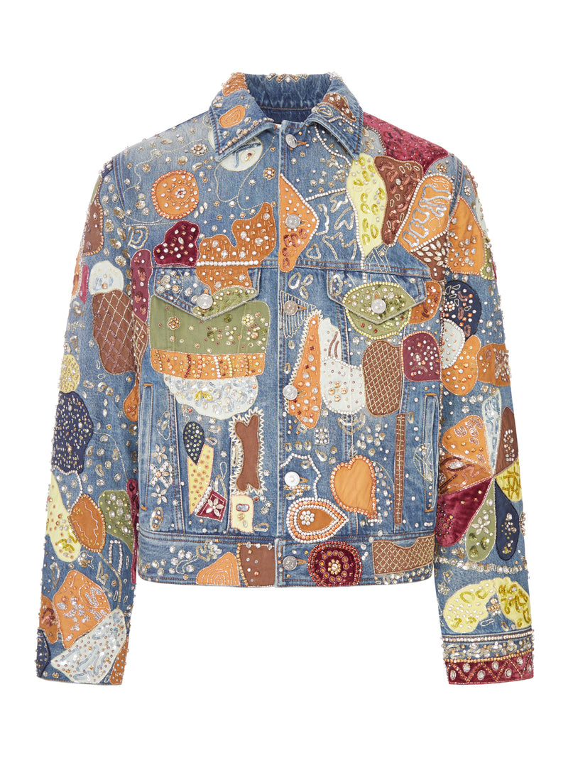 EMBROIDERED DENIM JACKET EMBELLISHED WITH JEWEL APPLIQUÉS