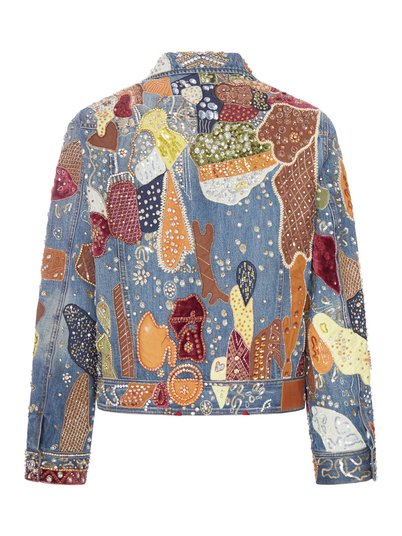 EMBROIDERED DENIM JACKET EMBELLISHED WITH JEWEL APPLIQUÉS