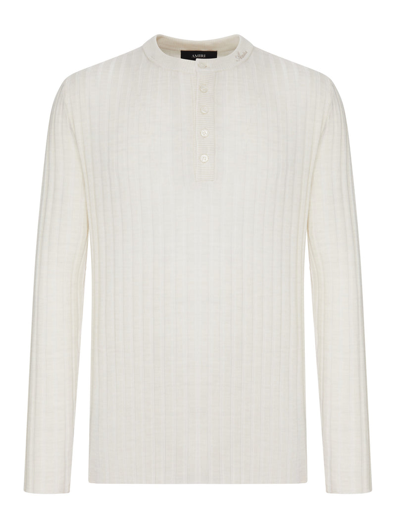 HENLEY LONG-SLEEVED RIBBED KNIT SWEATER