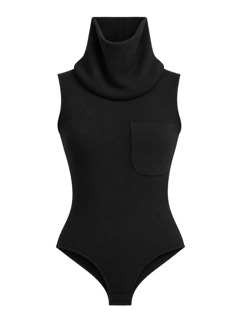 HIGH-NECK KNIT BODYSUIT WITH CUT-OUT