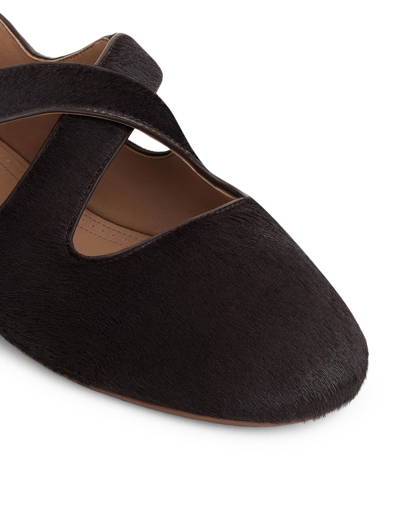 CROSSED PONYSKIN BALLERINAS
