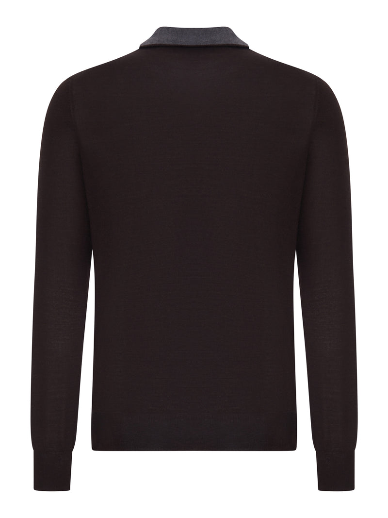 FINE KNIT POLO SWEATER WITH ZIP