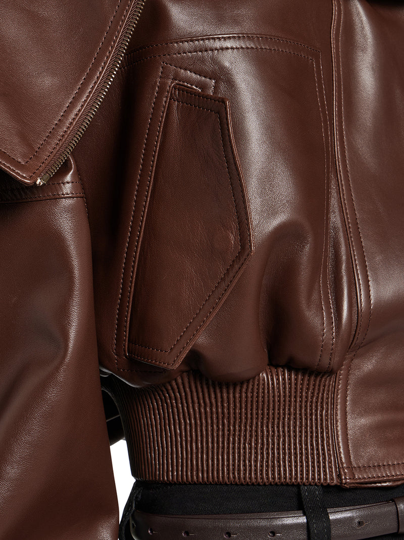 WRAP-STYLE LEATHER BLOUSON WITH A WIDE COLLAR