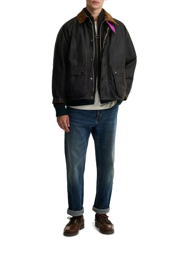 PAUL SMITH LOVES BARBOUR TRANSPORT WAXED JACKET WITH LARGE CHECK PATTERN