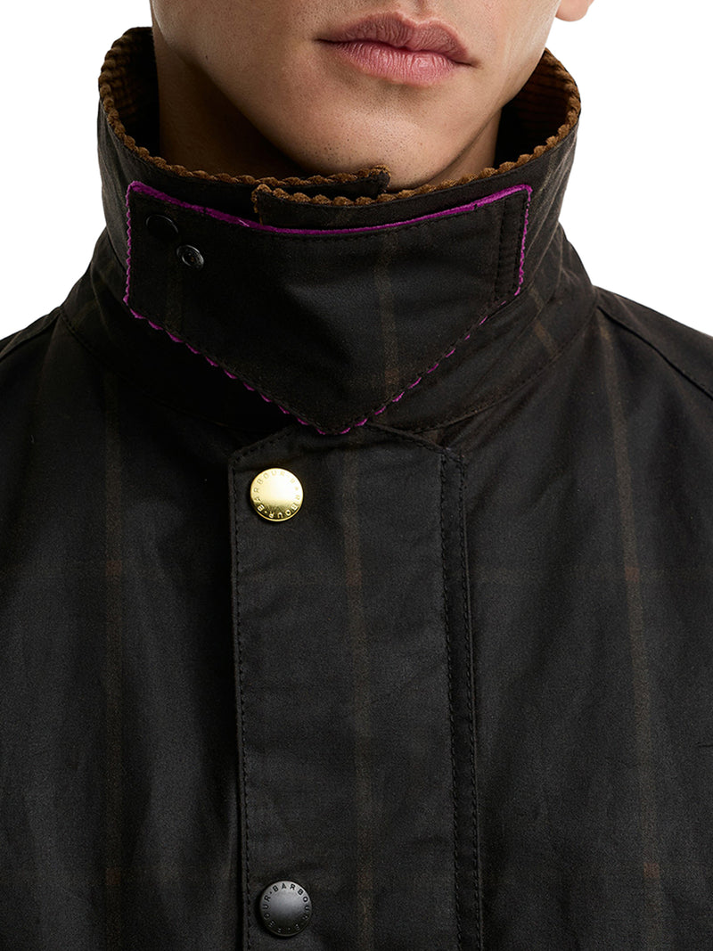 PAUL SMITH LOVES BARBOUR TRANSPORT WAXED JACKET WITH LARGE CHECK PATTERN