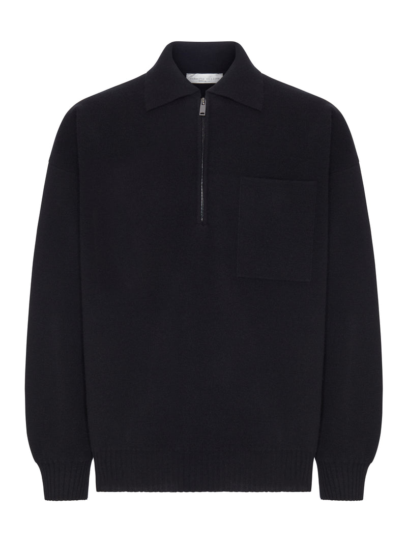 ZIP-NECK WOOL POLO SWEATER