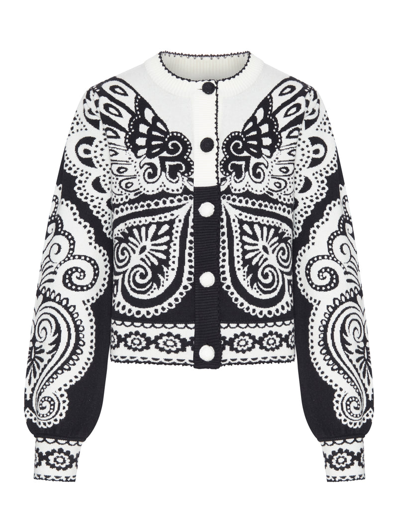 CROP CARDIGAN WITH PAISLEY MOTIF