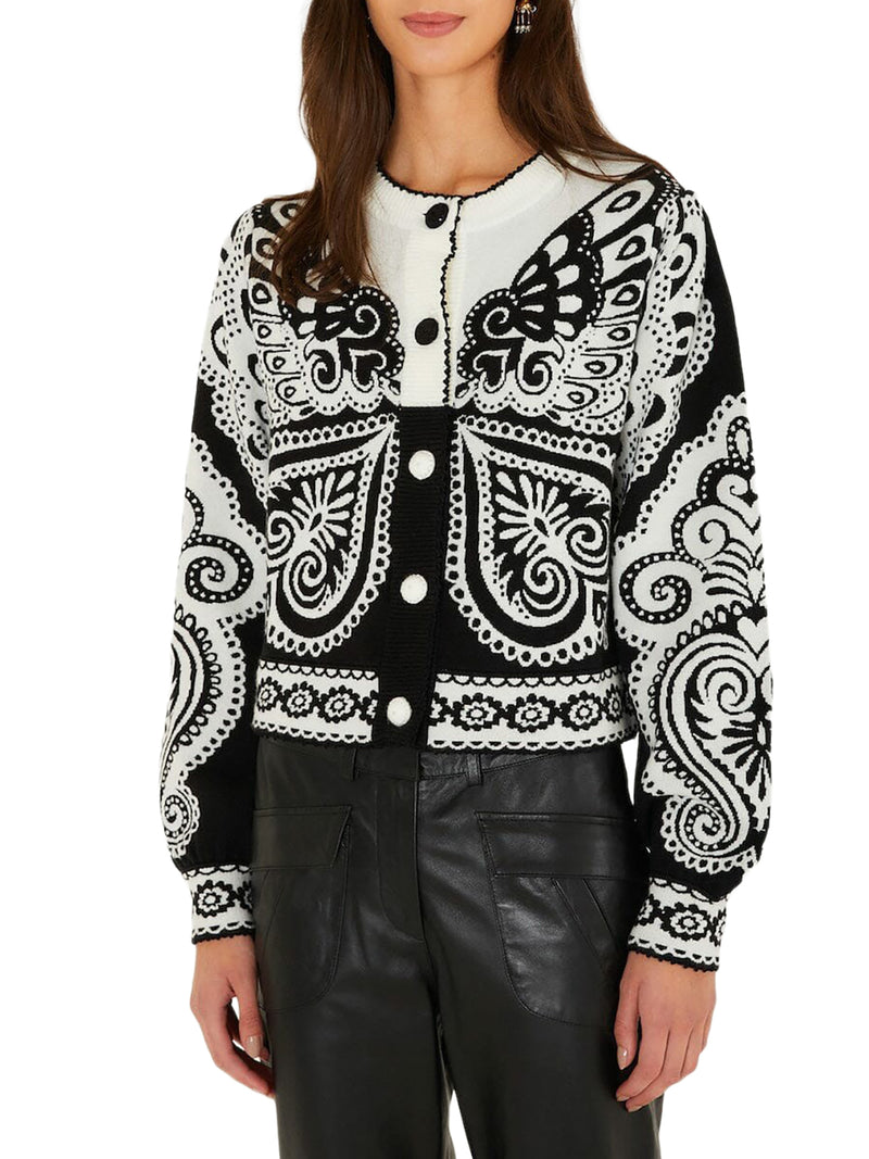 CROP CARDIGAN WITH PAISLEY MOTIF