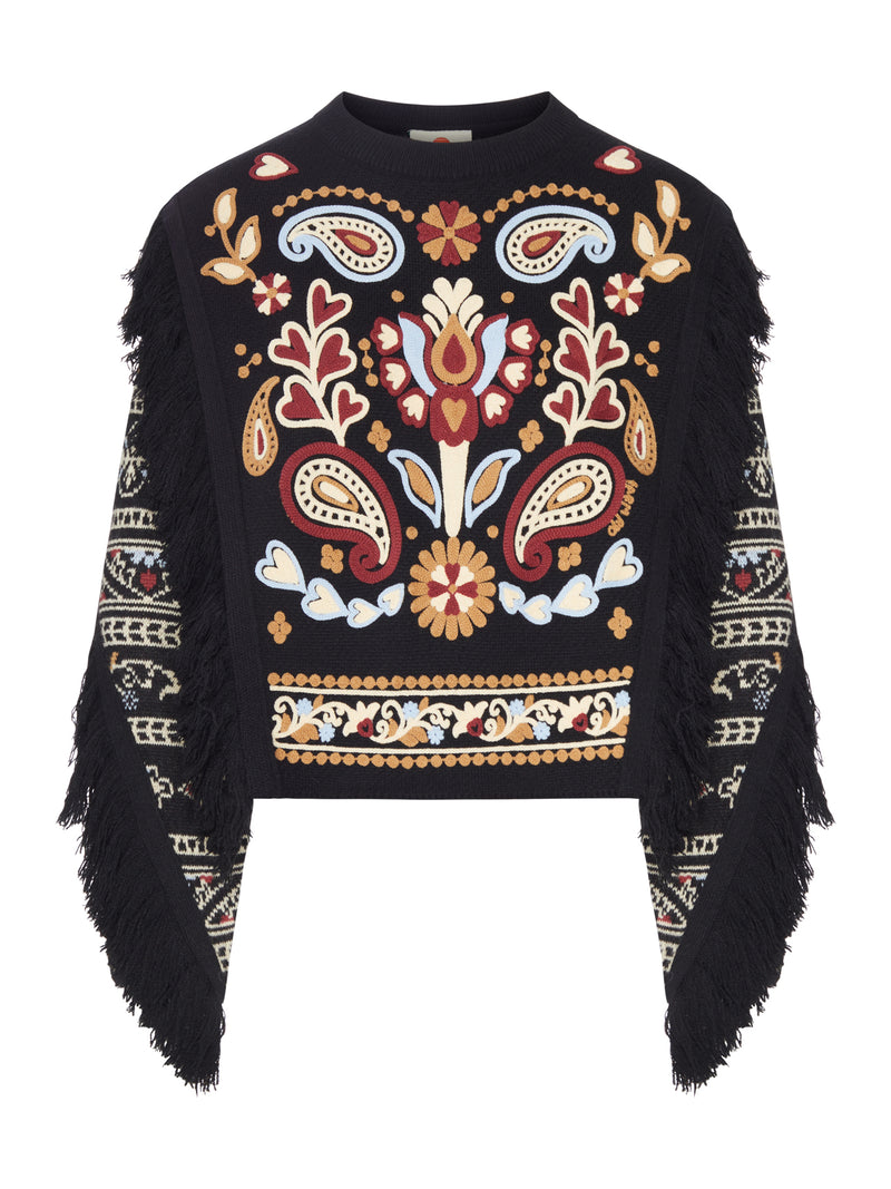 EMBROIDERED SWEATER WITH FRINGE