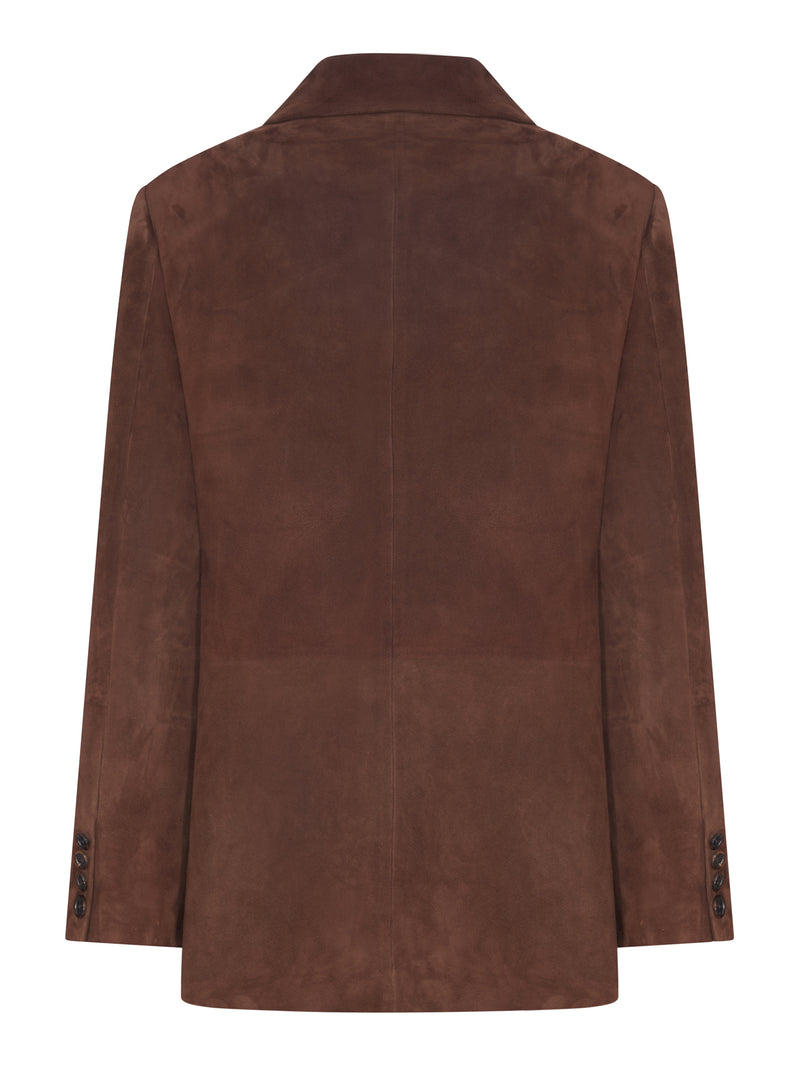 BROWN DOUBLE-BREASTED SUEDE BLAZER