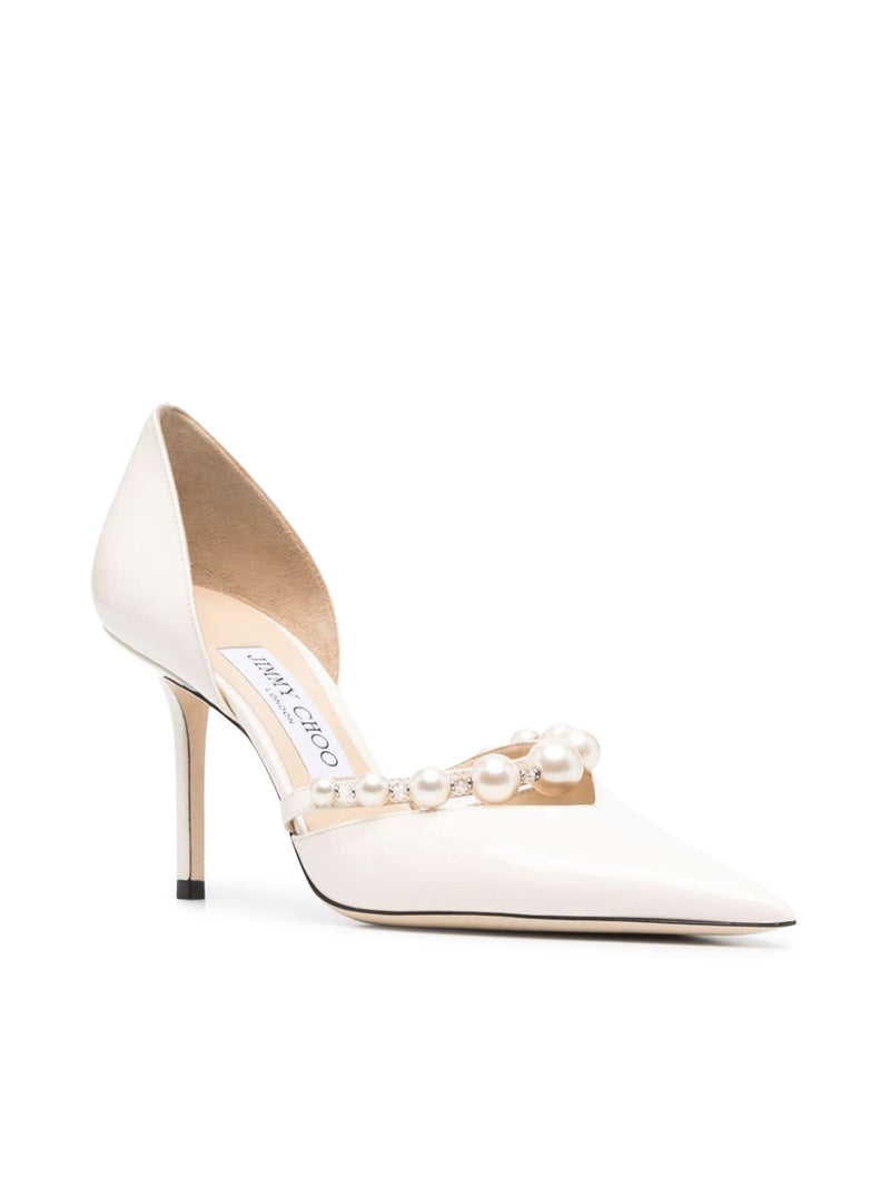 AURELIE 85 POINTED-TOE PATENT LEATHER DÉCOLLETÉ WITH PEARL DECORATION