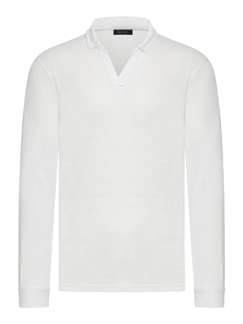 LONG-SLEEVED LINEN POLO SHIRT
