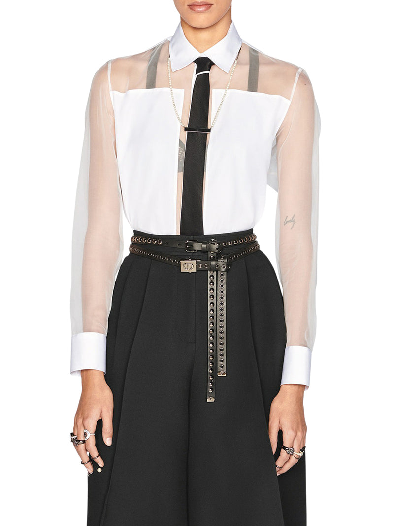 SEMI-TRANSPARENT BLOUSE WITH PLASTRON