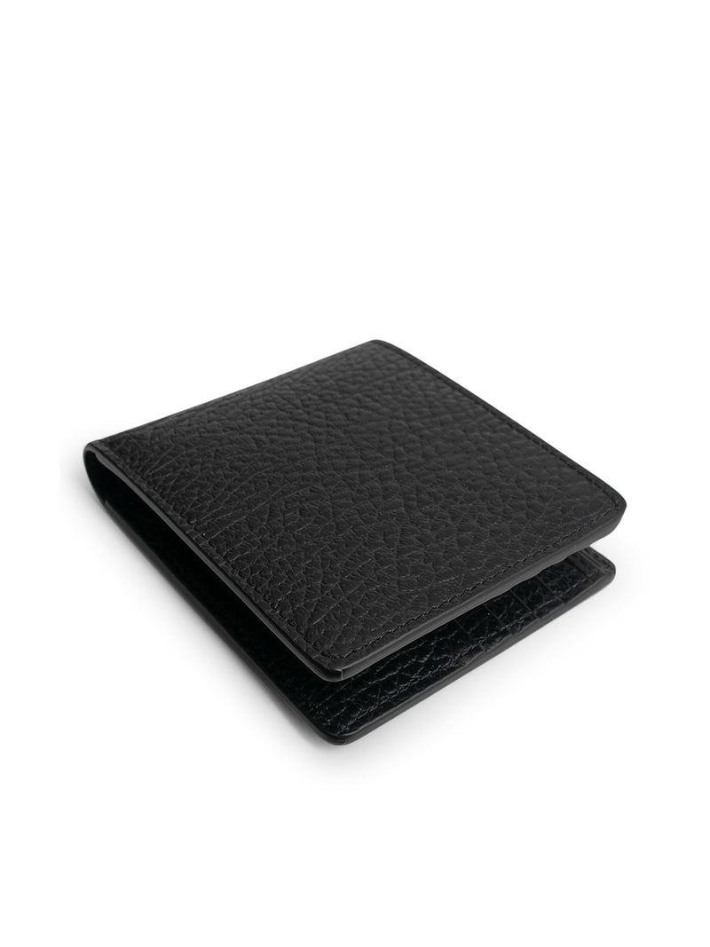 BLACK LEATHER BI-FOLD FOUR STITCHES WALLET
