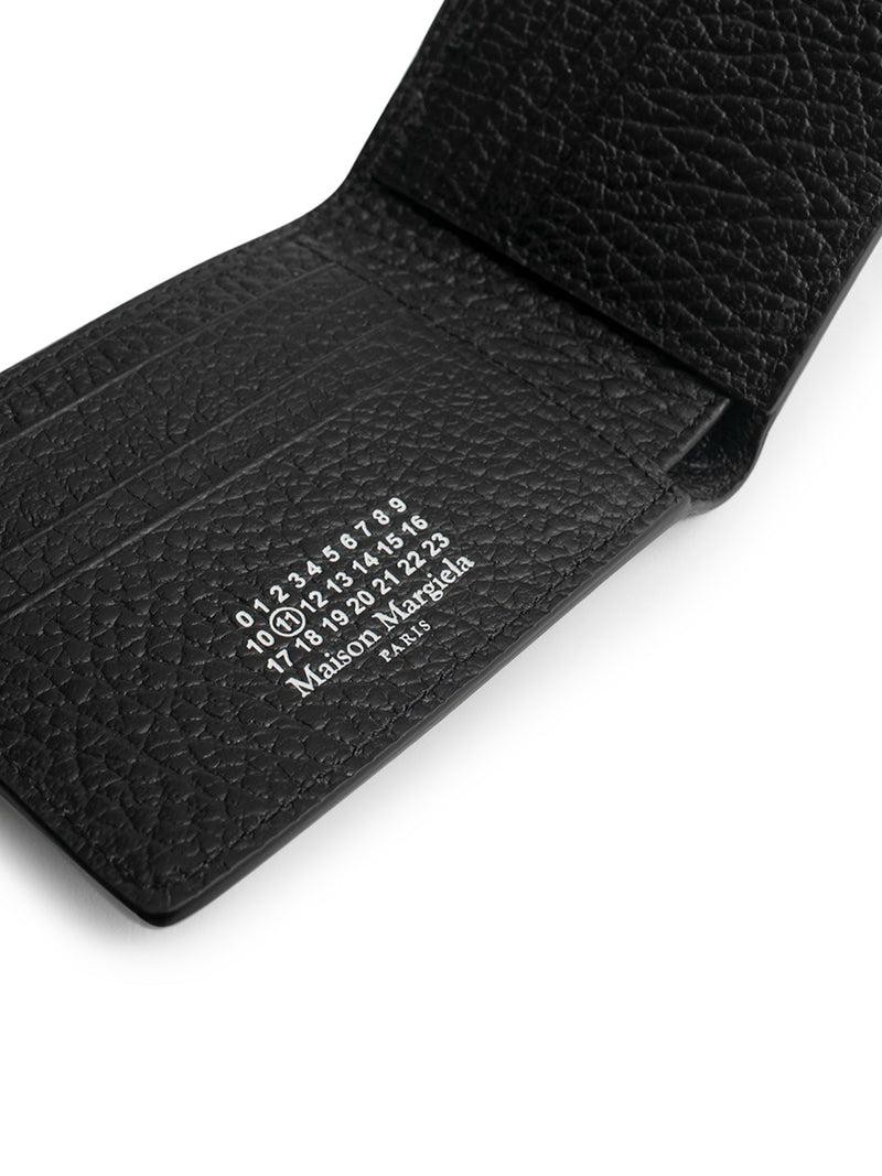 BLACK LEATHER BI-FOLD FOUR STITCHES WALLET