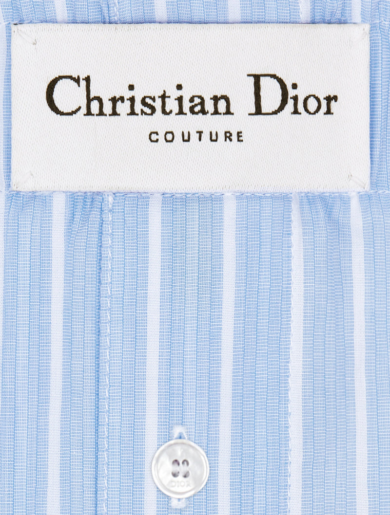 Striped blue and white cotton poplin
