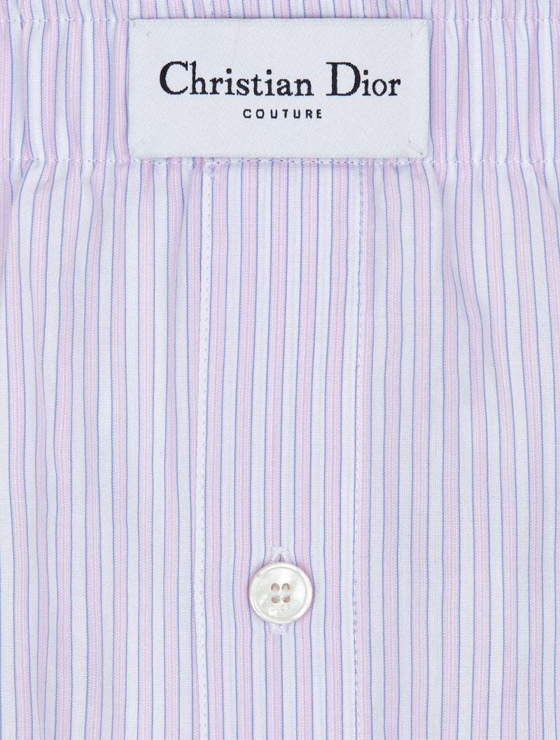 Striped pink and white cotton poplin