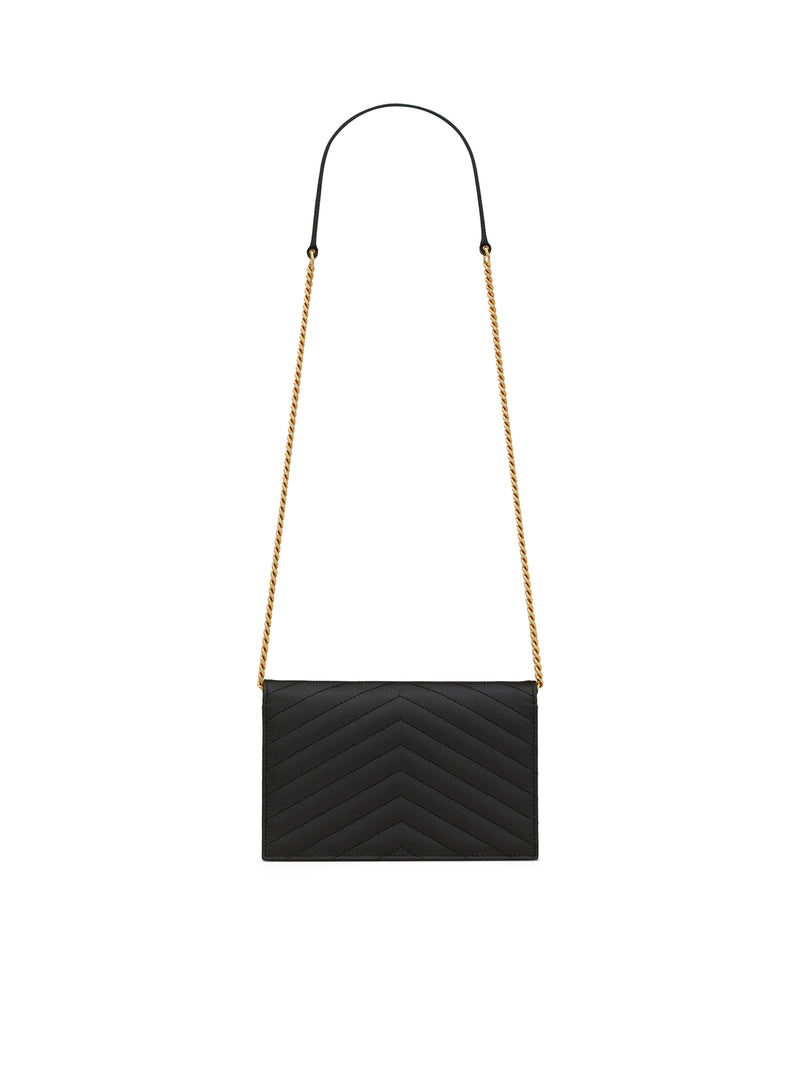 CASSANDRE MATELASSÉ ENVELOPE CHAIN WALLET IN GRAIN DE POUDRE EMBOSSED LEATHER