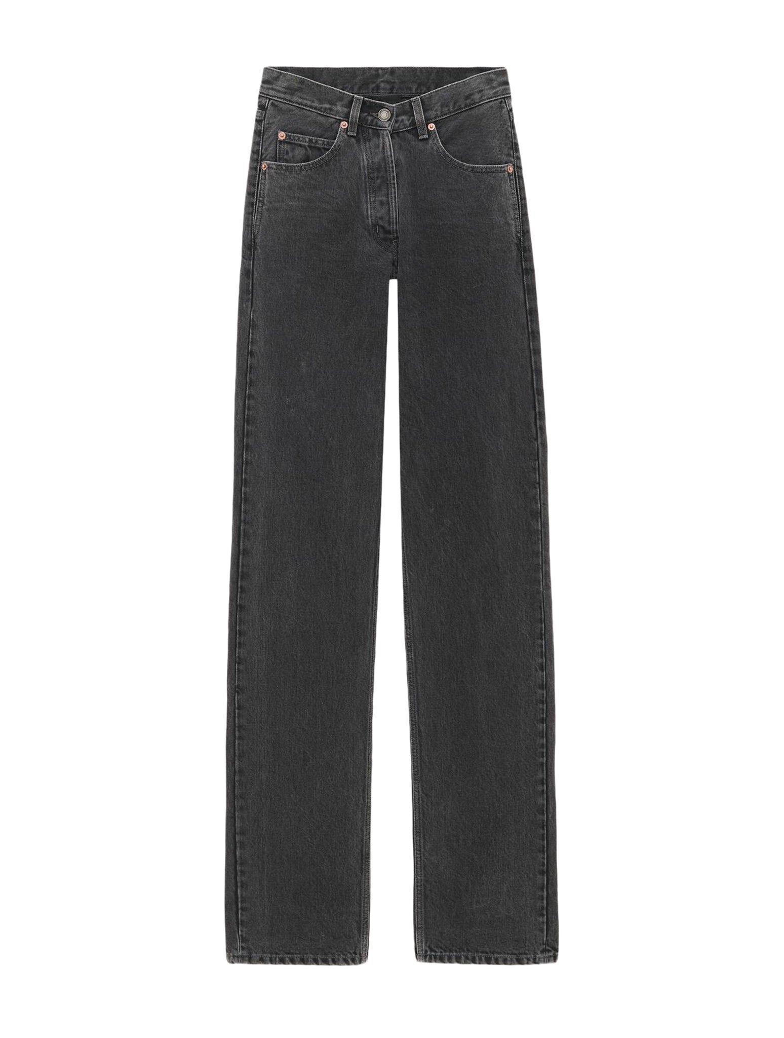 WIDE AND LONG JEANS WITH V-WAIST IN BLACK DENIM FROM THE 90S
