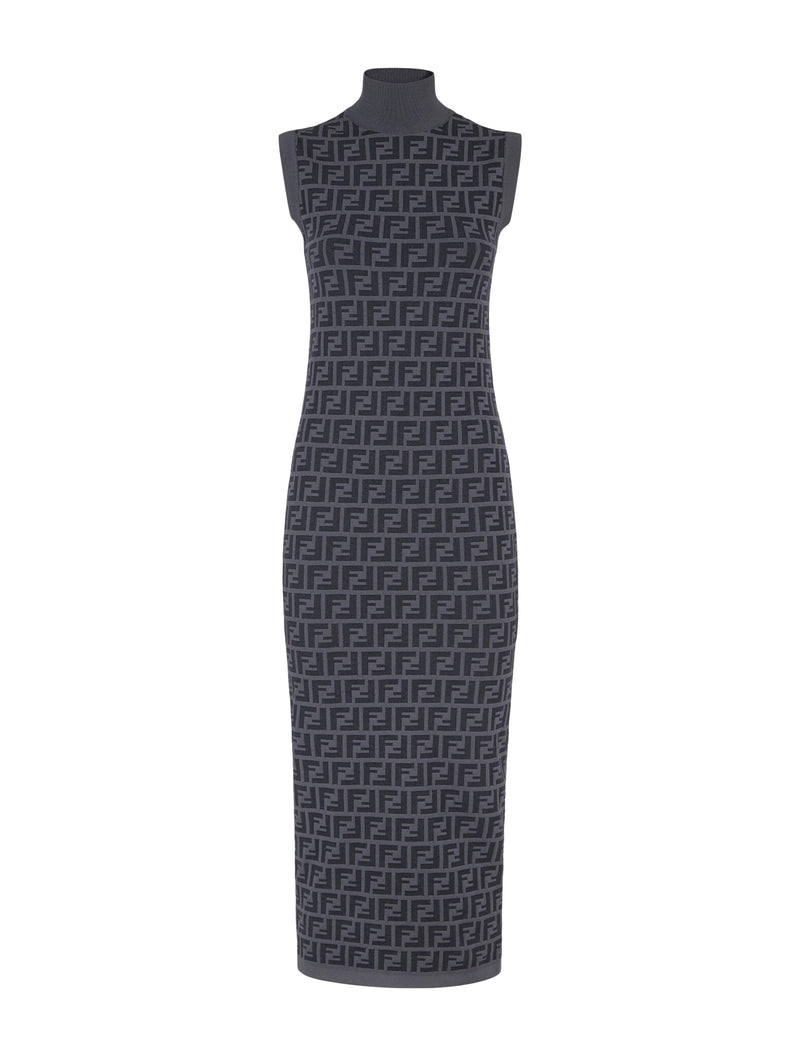 Blue viscose dress with FF pattern