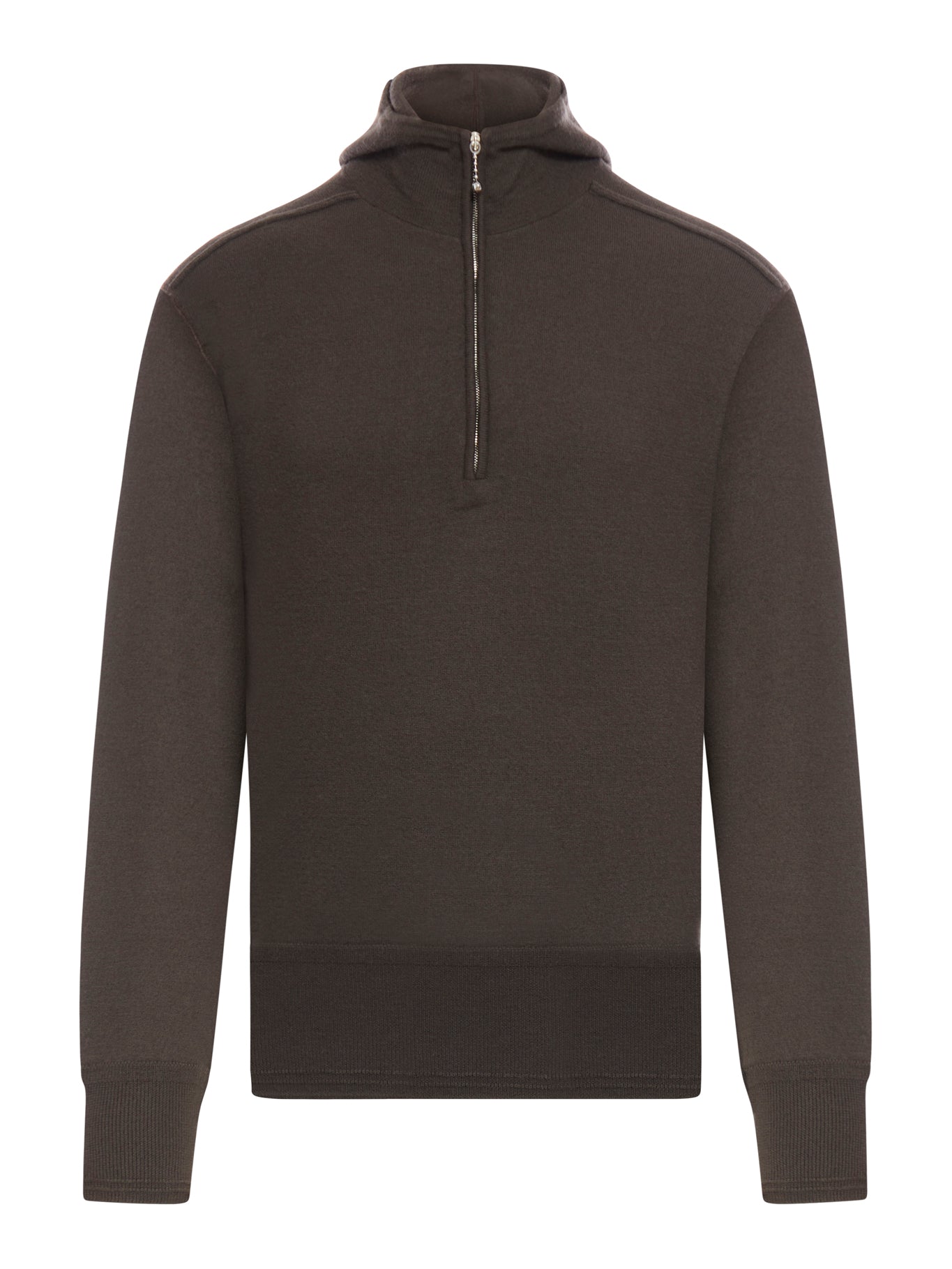 Wool sweatshirt with hood and half zip