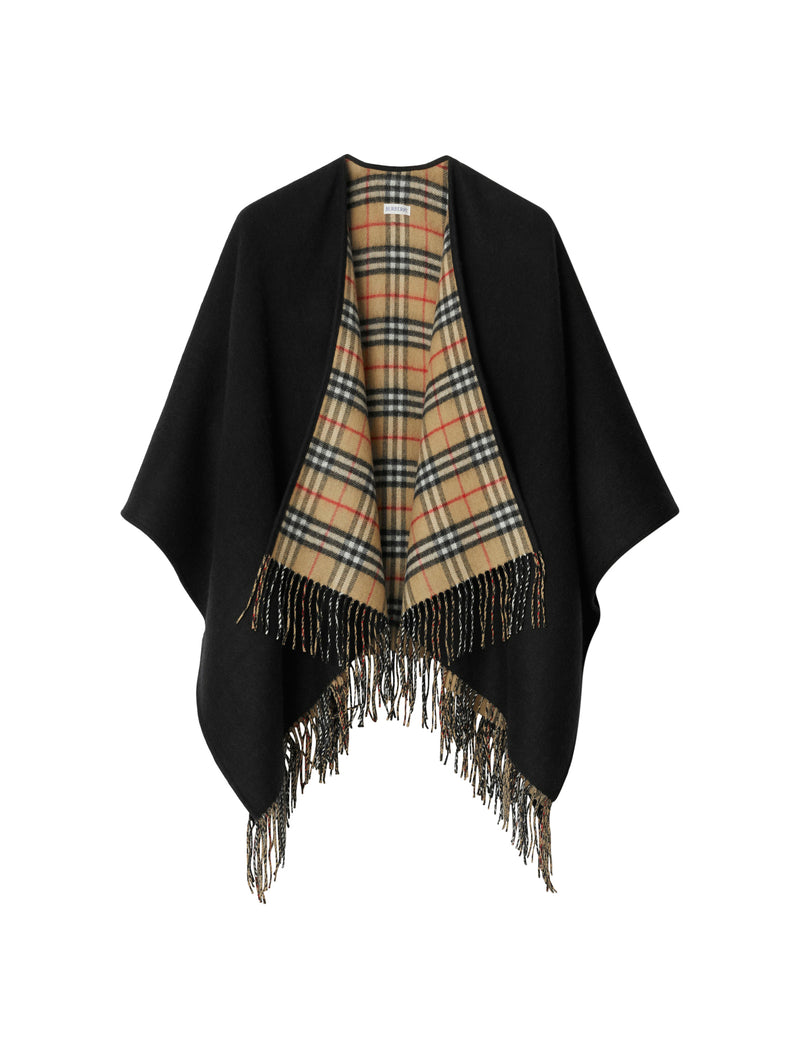 REVERSIBLE CHECK WOOL CAPE