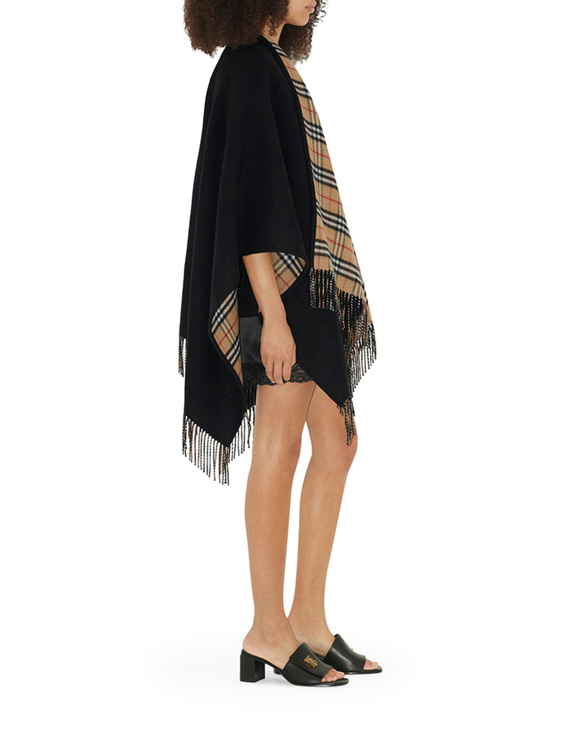 REVERSIBLE CHECK WOOL CAPE