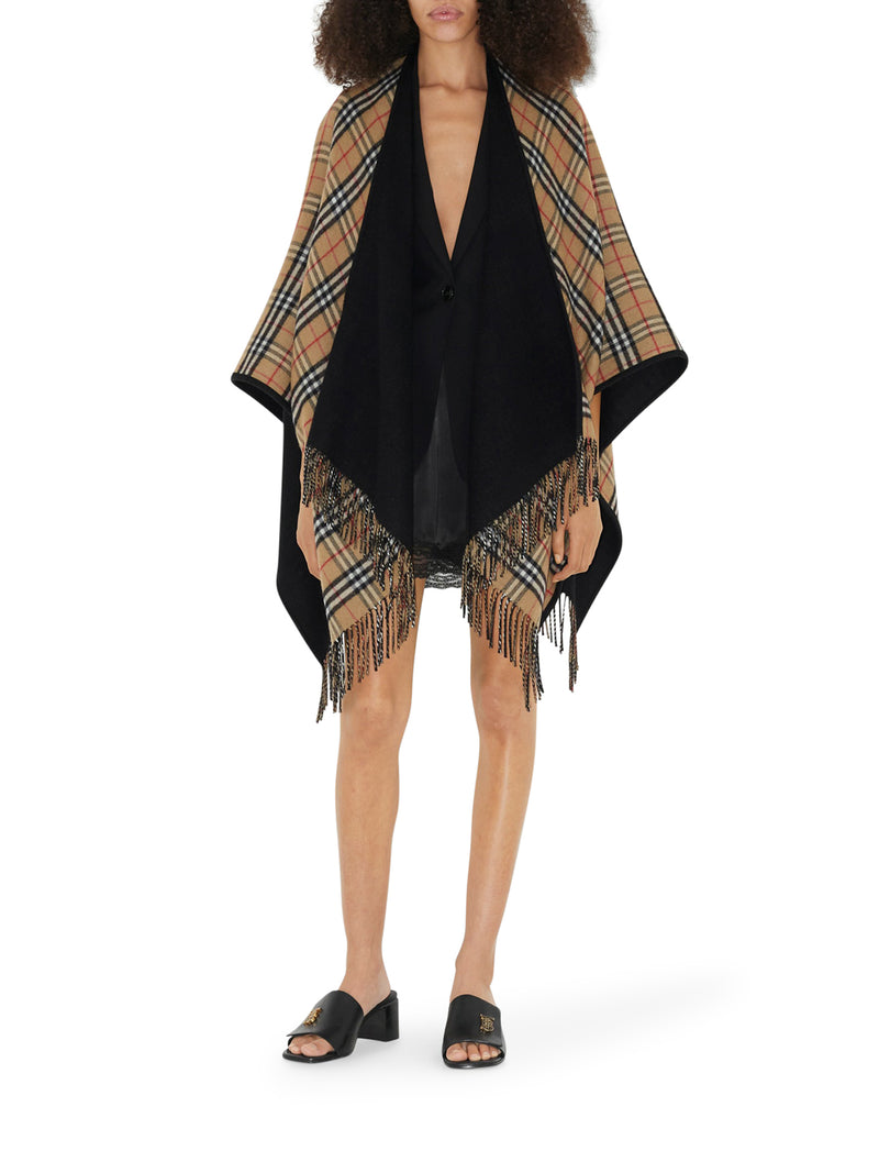 REVERSIBLE CHECK WOOL CAPE