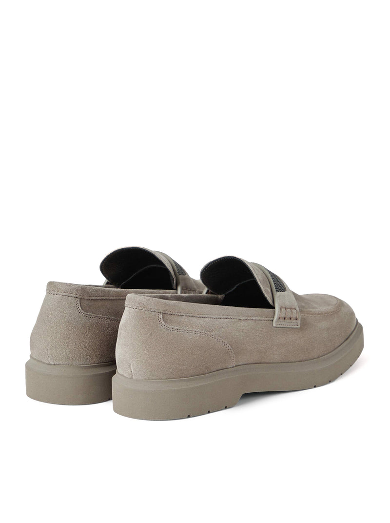 SUEDE PENNY LOAFERS WITH JEWEL APPLIQUE