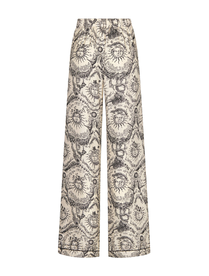 Trousers White and gray Toile de Jouy Soleil silk twill