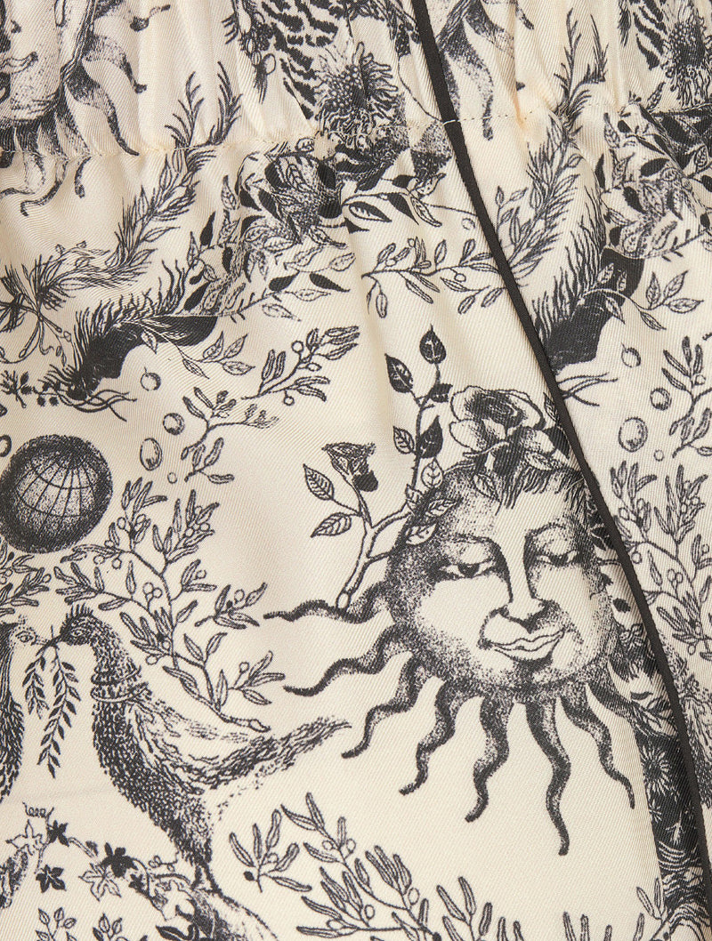 Trousers White and gray Toile de Jouy Soleil silk twill