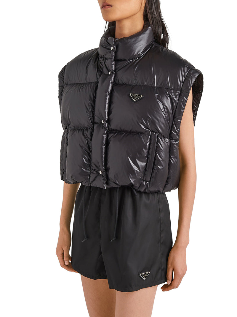 Short modular down jacket in Re-Nylon