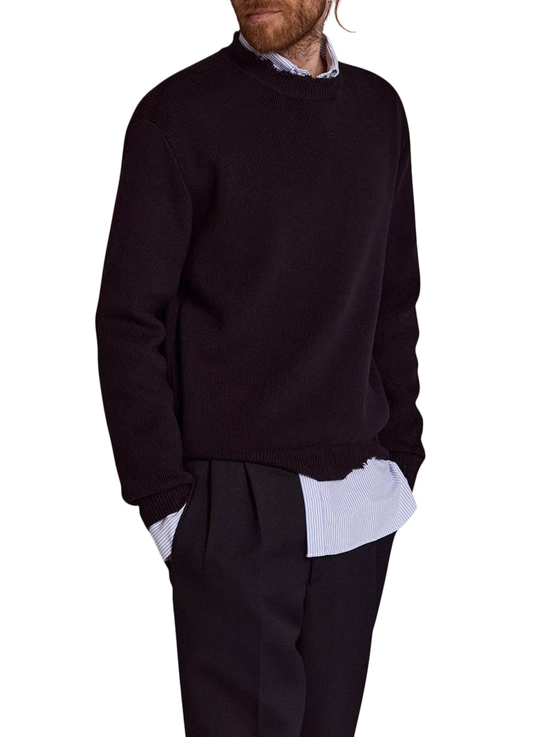 CREWNECK COTTON SWEATER WITH DESTROYED EFFECT