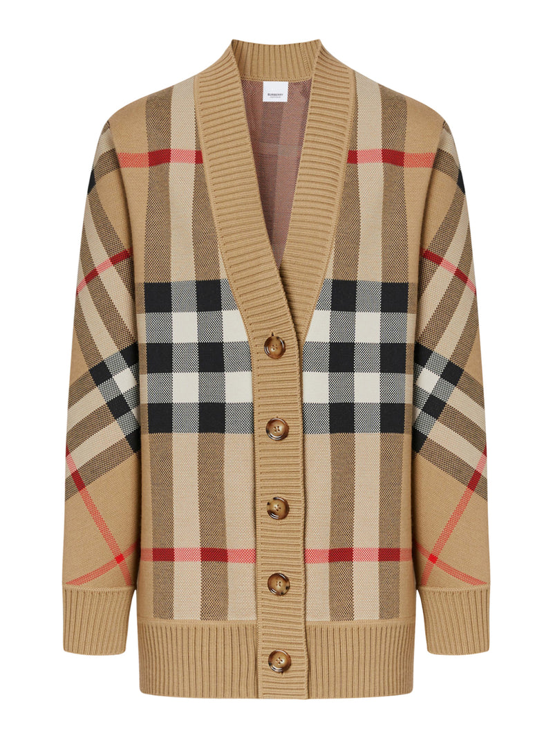 CHECK WOOL BLEND CARDIGAN