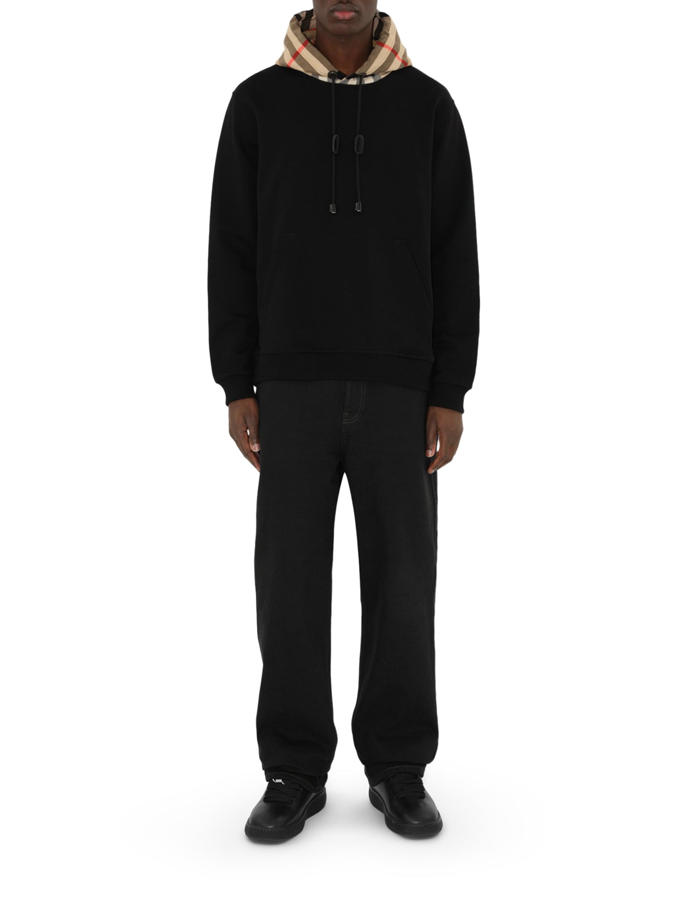 CHECK HOODED COTTON SWEATSHIRT