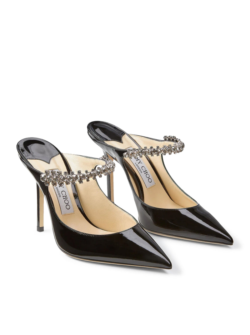 BING 100 BLACK PATENT LEATHER CLOG WITH CRYSTAL STRAP
