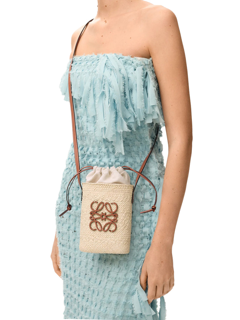 SQUARE BAG IN IRACA PALM AND CALFSKIN
