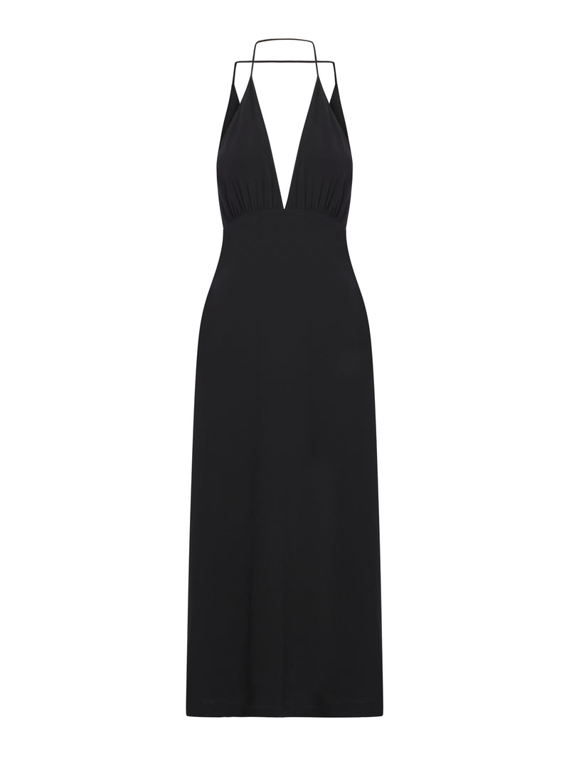 Double-halter silk dress black