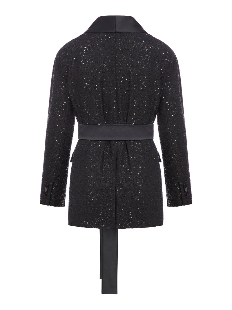 Wool blend jacket with micro sequins