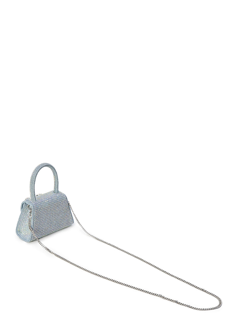 Blue Rhinestone Denim Micro Bow bag