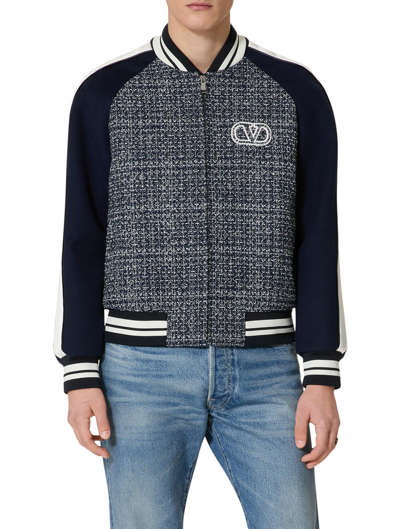 BOMBER JACKET IN COTTON TWEED AND VISCOSE WITH VLOGO SIGNATURE PATCH