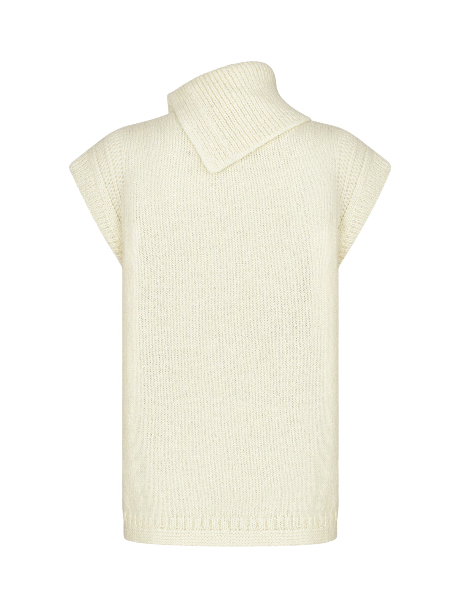 Sleeveless sweater with stand collar
