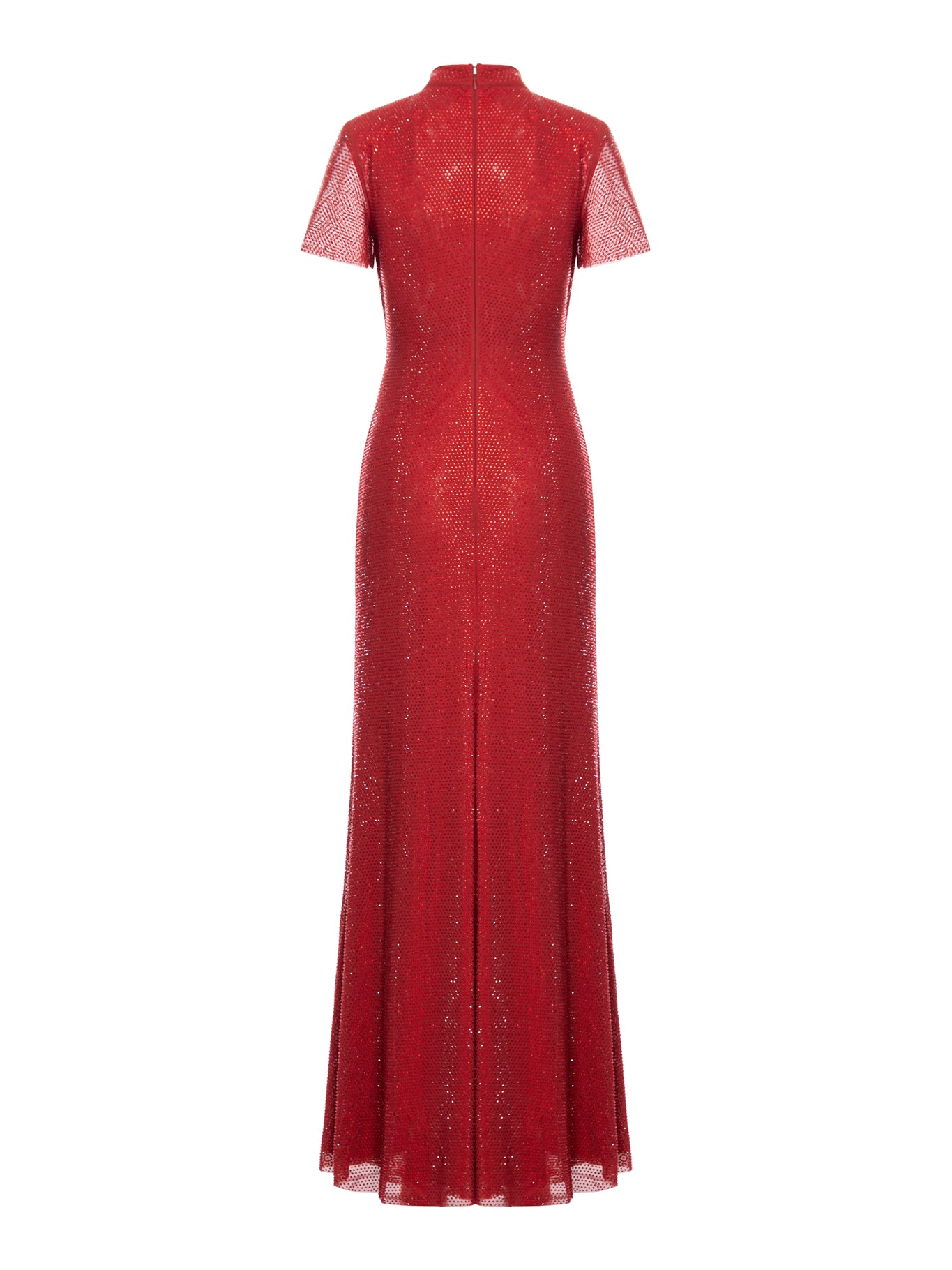 Red Rhinestone Mesh Maxi Dress