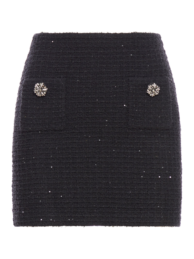 Black Textured Knit Mini Skirt